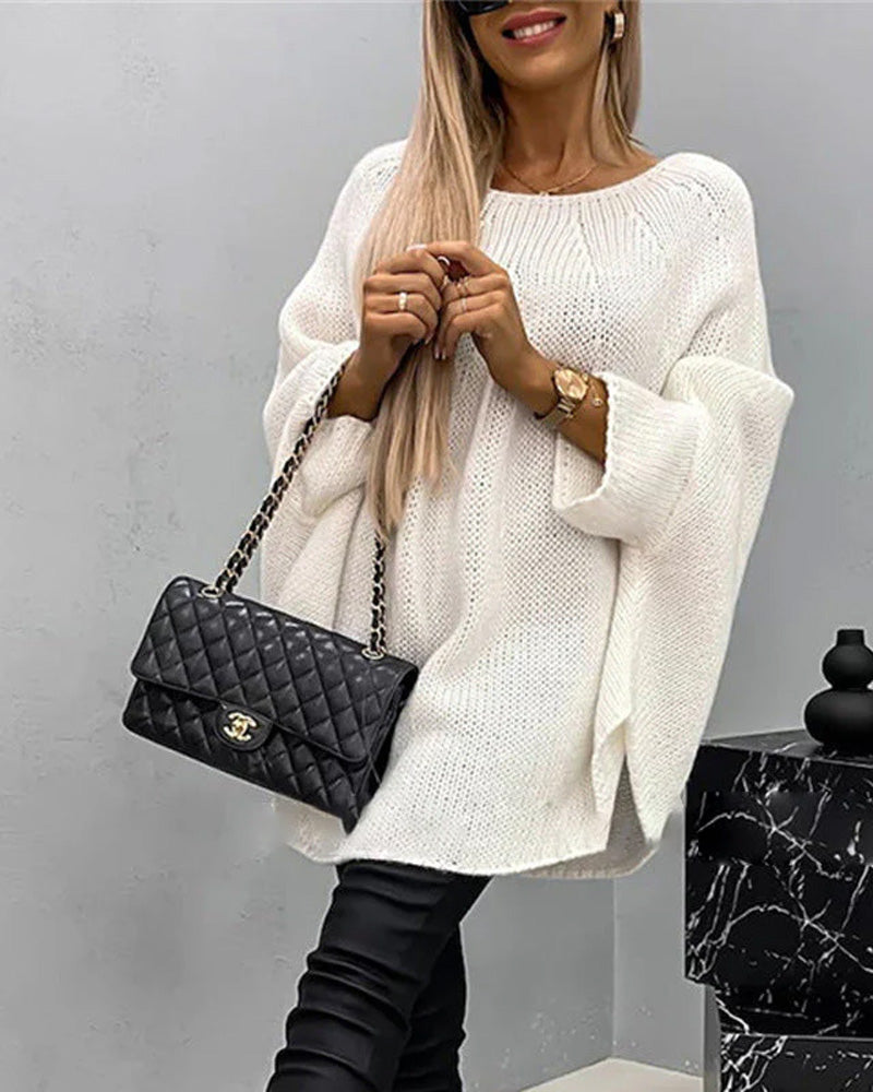 Pullover Damen creme weit geschnitten mit Rundhalsausschnitt - 1 - Atelier-Zofia