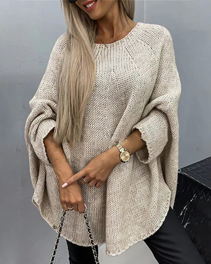 Pullover Damen creme weit geschnitten mit Rundhalsausschnitt - 3 - Atelier-Zofia