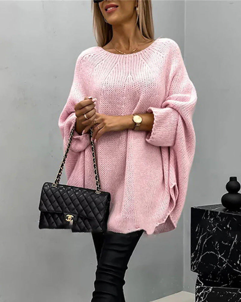 Pullover Damen creme weit geschnitten mit Rundhalsausschnitt - 6 - Atelier-Zofia