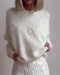 Pullover Damen weiß oversize mit floralem Design - 1 - Atelier-Zofia