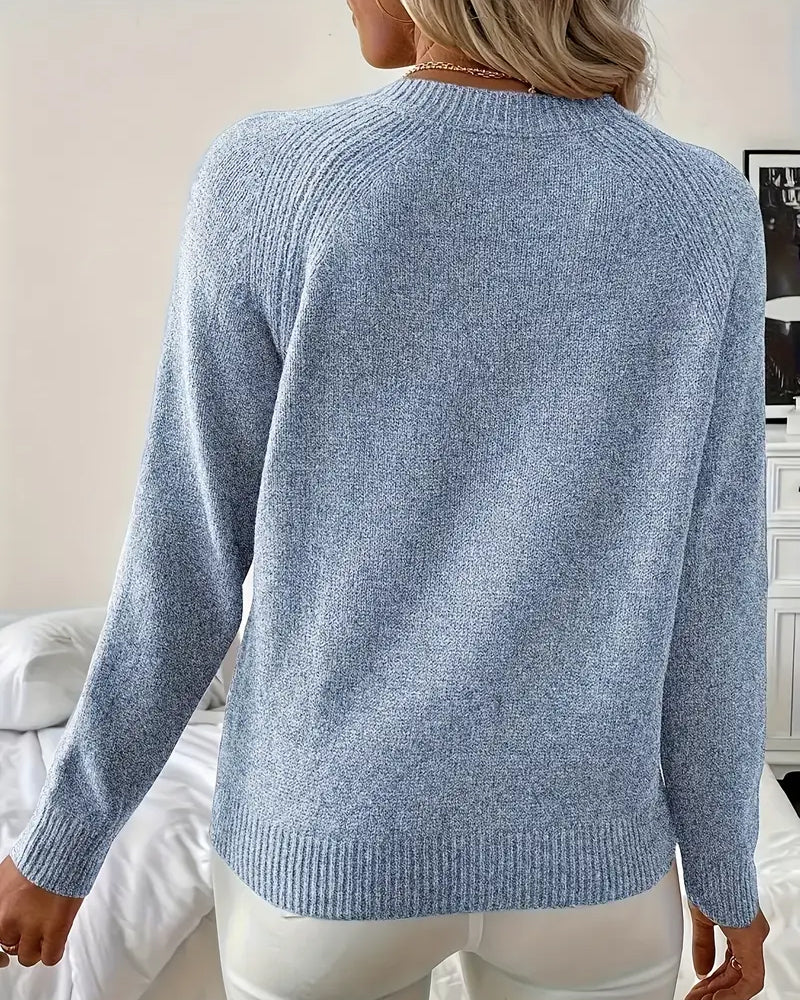 Pullover Damen grau mit modischen Knopfakzenten und langen Ärmeln - 12 - Atelier-Zofia