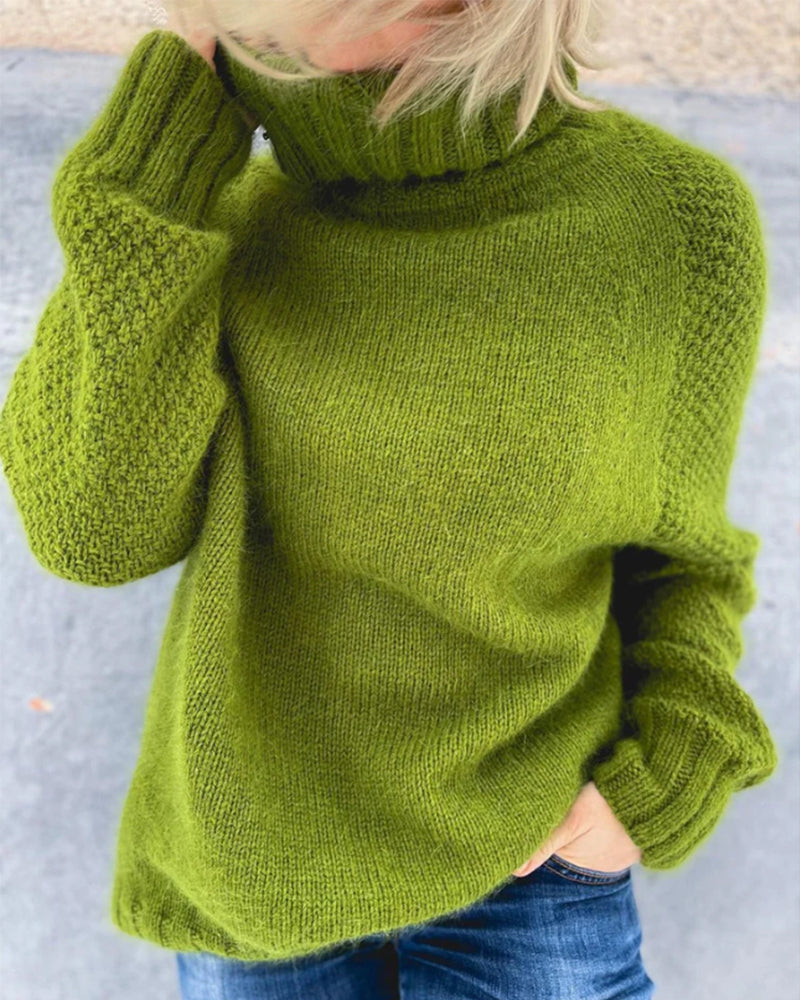 Pullover Damen grün lässig mit hohem Kragen und langen Ärmeln - 2 - Atelier-Zofia