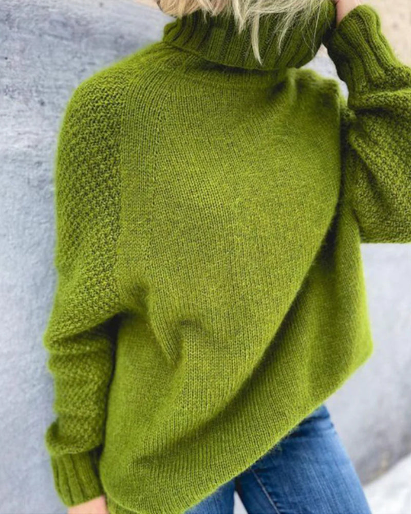 Pullover Damen grün lässig mit hohem Kragen und langen Ärmeln - 4 - Atelier-Zofia