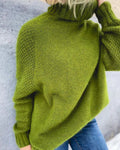Pullover Damen grün lässig mit hohem Kragen und langen Ärmeln - 4 - Atelier-Zofia