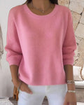 Pullover Damen rosa mit Rundhalsausschnitt und langen Ärmeln - 1 - Atelier-Zofia