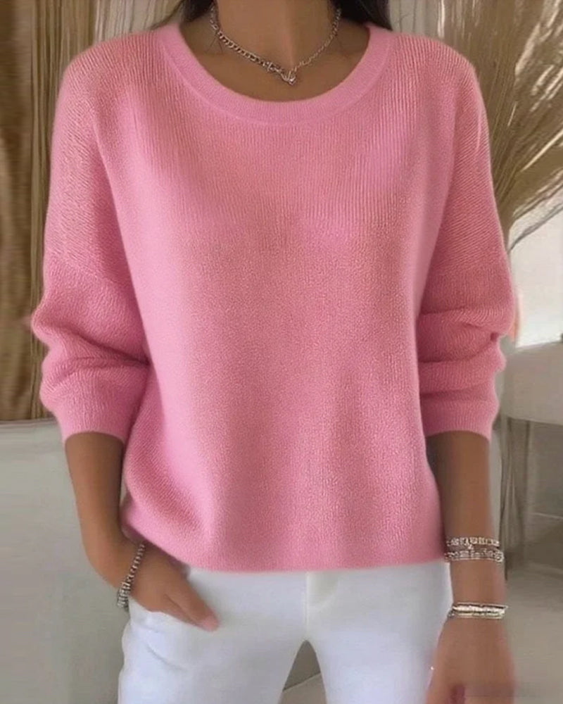 Pullover Damen rosa mit Rundhalsausschnitt und langen Ärmeln - 2 - Atelier-Zofia