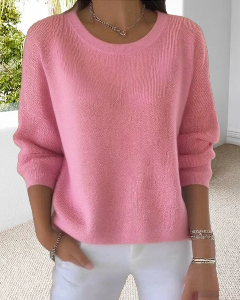 Pullover Damen rosa mit Rundhalsausschnitt und langen Ärmeln - 3 - Atelier-Zofia