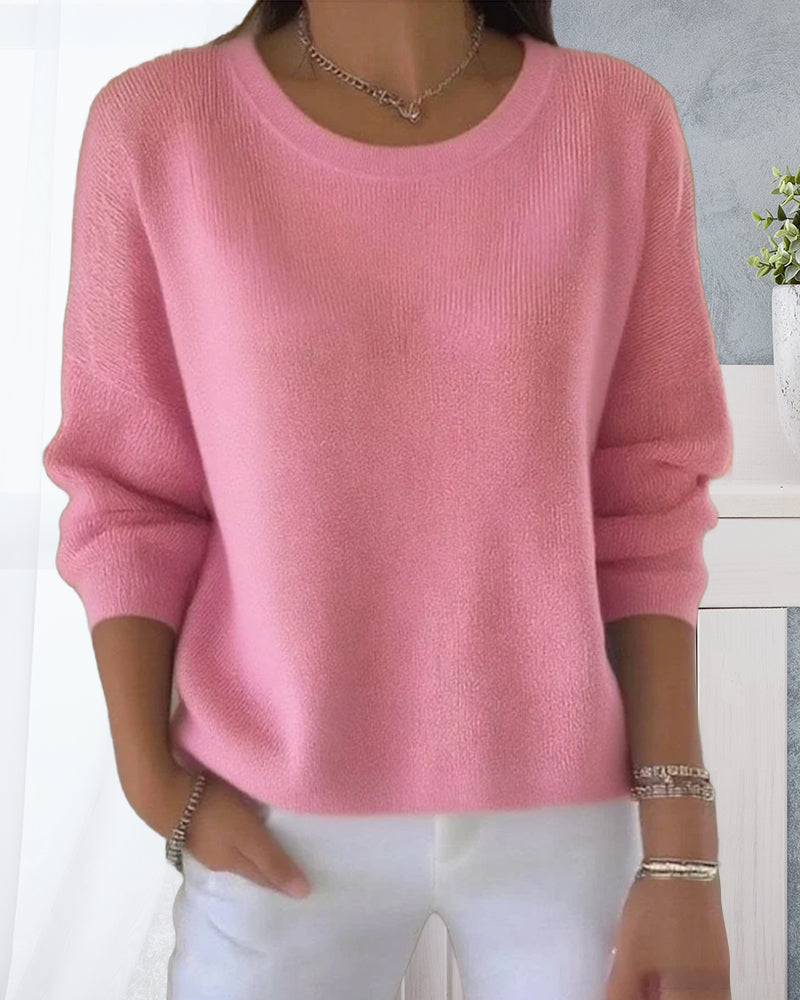 Pullover Damen rosa mit Rundhalsausschnitt und langen Ärmeln - 4 - Atelier-Zofia