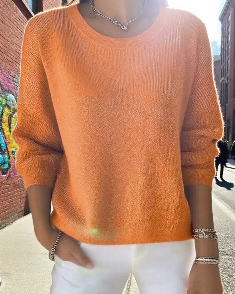 Pullover Damen rosa mit Rundhalsausschnitt und langen Ärmeln - 5 - Atelier-Zofia
