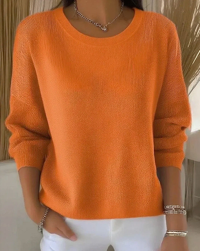 Pullover Damen rosa mit Rundhalsausschnitt und langen Ärmeln - 6 - Atelier-Zofia