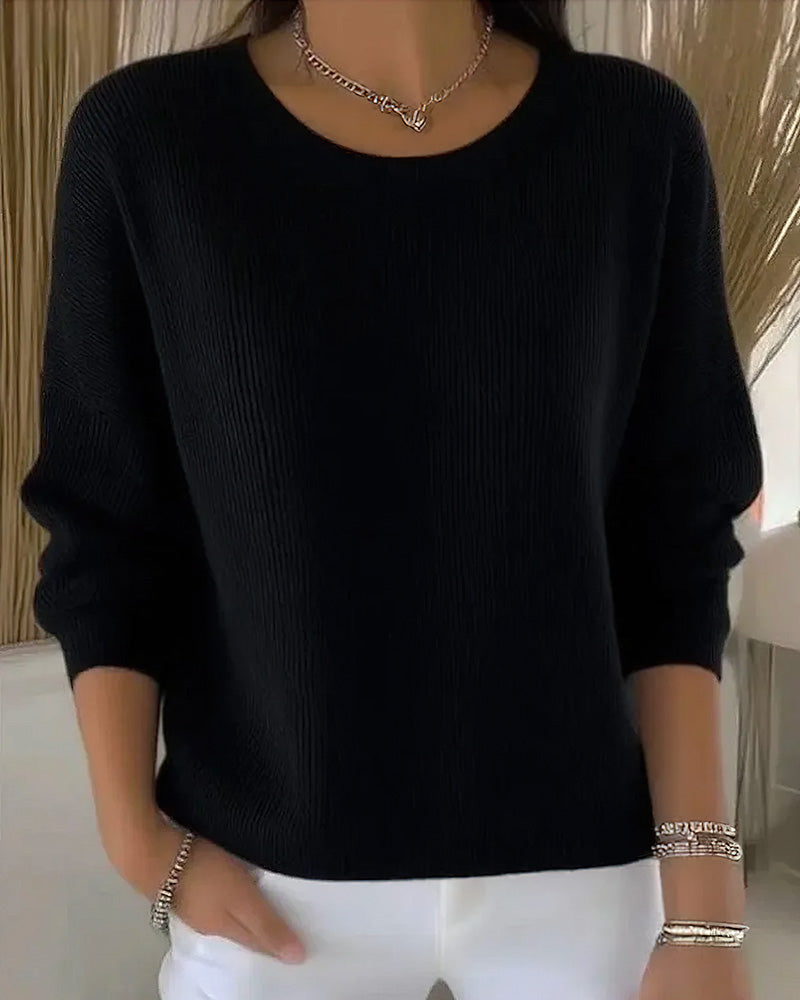 Pullover Damen rosa mit Rundhalsausschnitt und langen Ärmeln - 8 - Atelier-Zofia