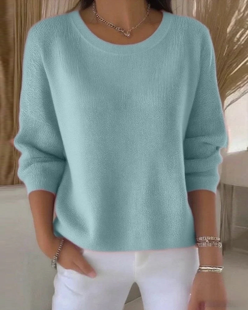 Pullover Damen rosa mit Rundhalsausschnitt und langen Ärmeln - 9 - Atelier-Zofia