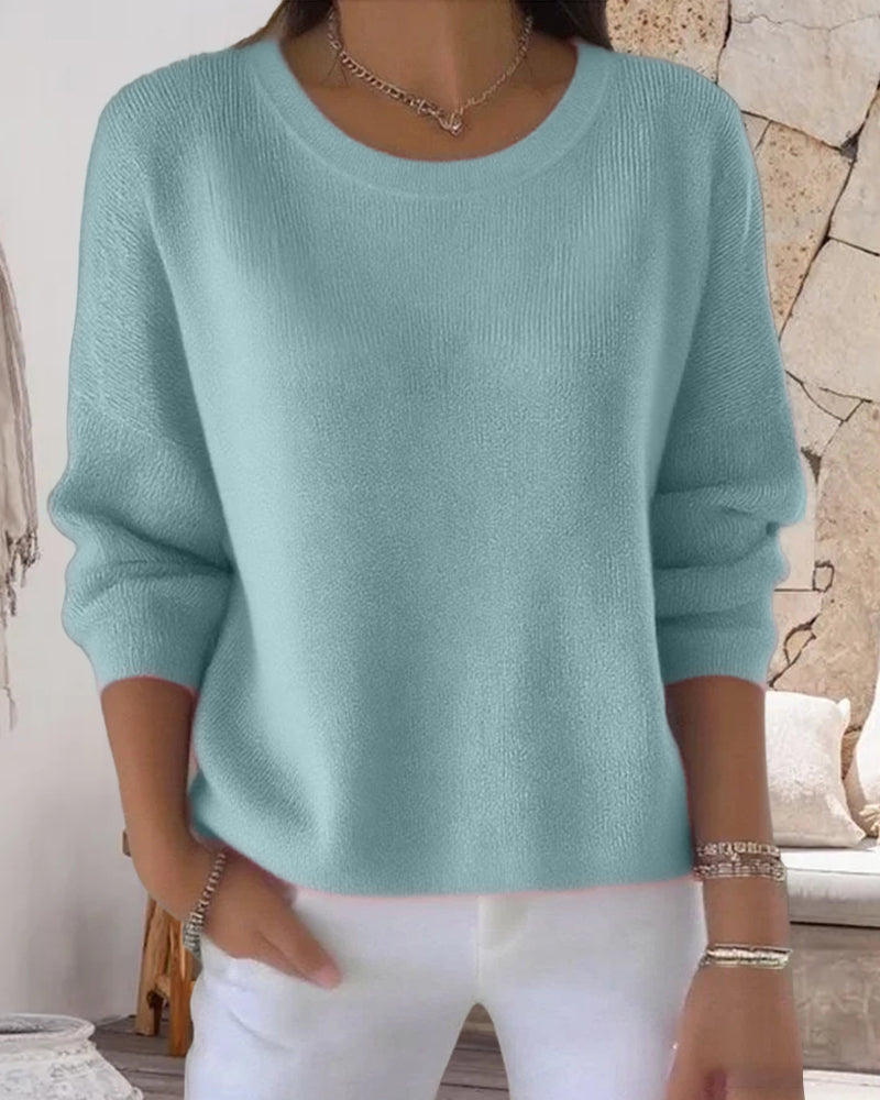 Pullover Damen rosa mit Rundhalsausschnitt und langen Ärmeln - 11 - Atelier-Zofia