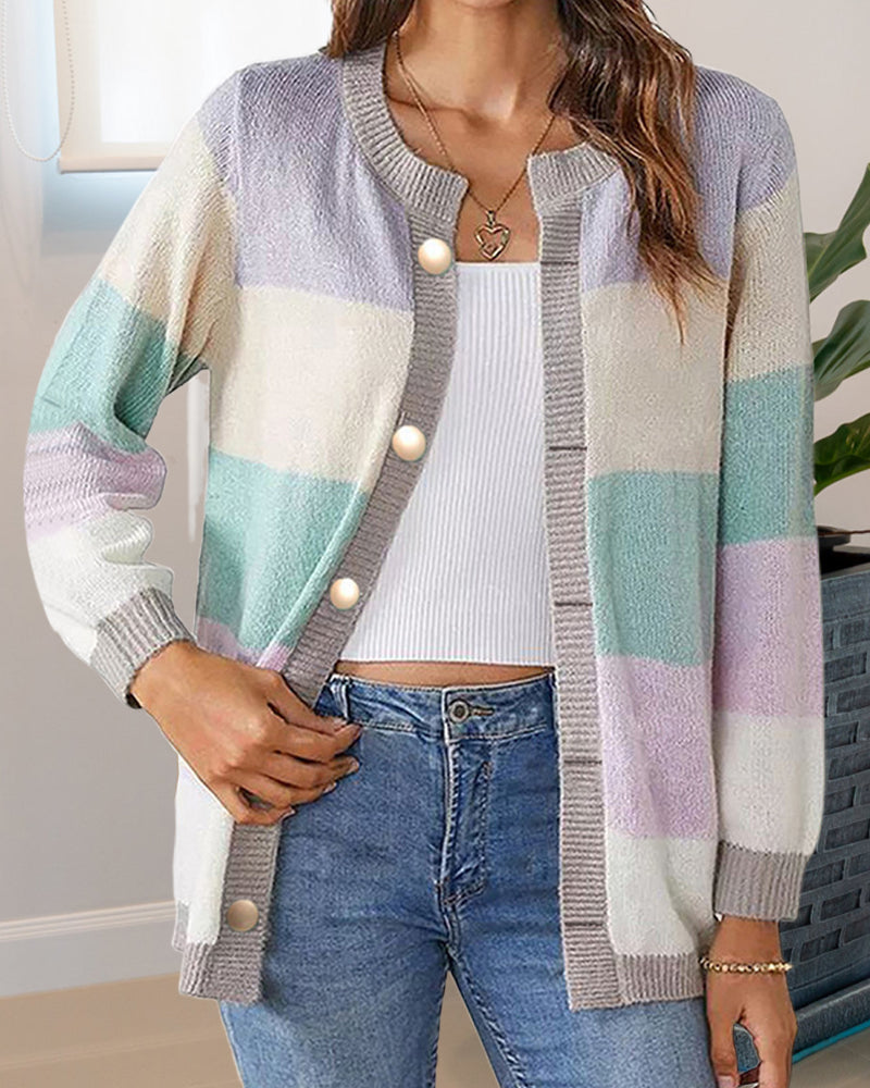 Damen Cardigan bunt tailliert mit Knopfverschlüssen und langen Ärmeln - 2 - Atelier-Zofia