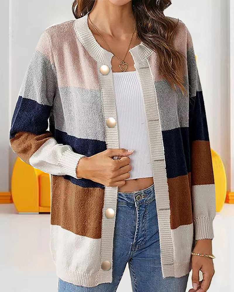 Damen Cardigan bunt tailliert mit Knopfverschlüssen und langen Ärmeln - 3 - Atelier-Zofia