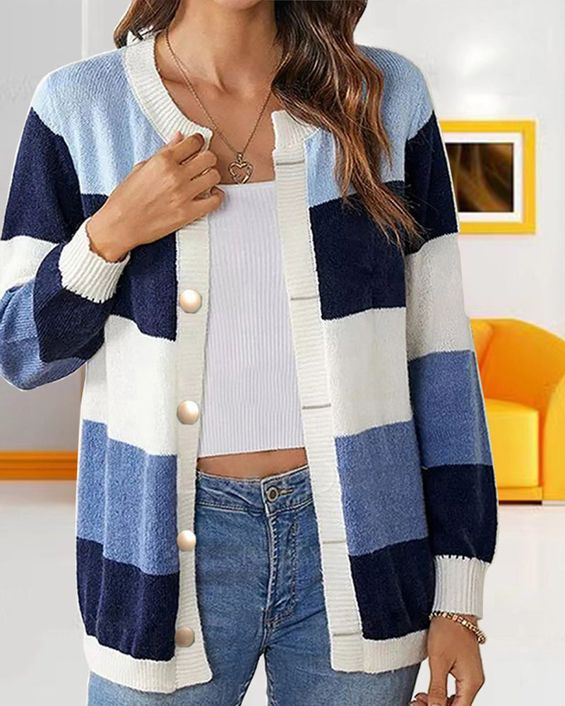 Damen Cardigan bunt tailliert mit Knopfverschlüssen und langen Ärmeln - 4 - Atelier-Zofia