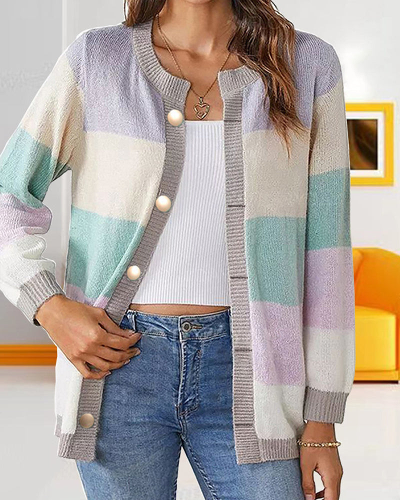 Damen Cardigan bunt tailliert mit Knopfverschlüssen und langen Ärmeln - 5 - Atelier-Zofia