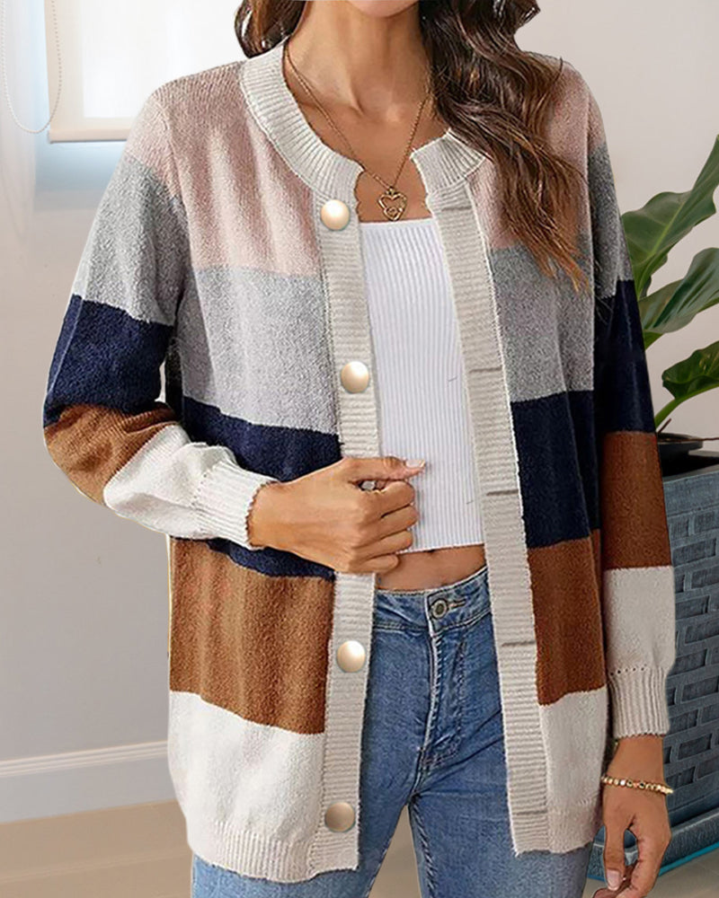 Damen Cardigan bunt tailliert mit Knopfverschlüssen und langen Ärmeln - 7 - Atelier-Zofia