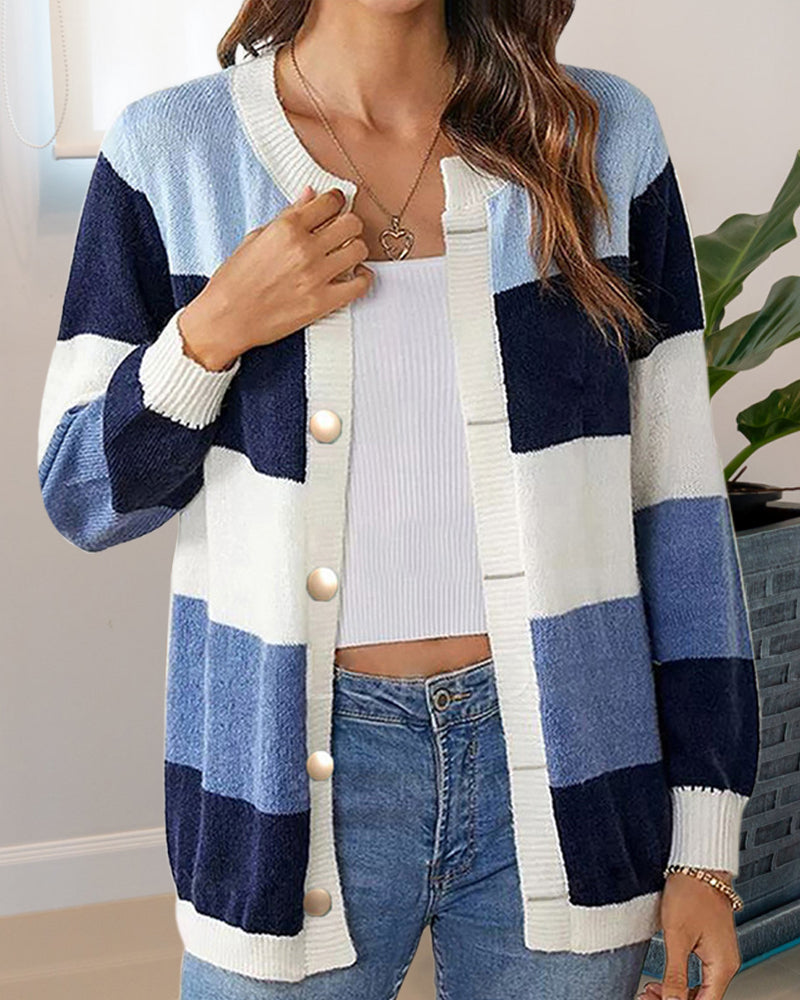 Damen Cardigan bunt tailliert mit Knopfverschlüssen und langen Ärmeln - 8 - Atelier-Zofia