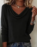 Pullover Damen schwarz figurbetont mit Wasserfall-Ausschnitt - 1 - Atelier-Zofia