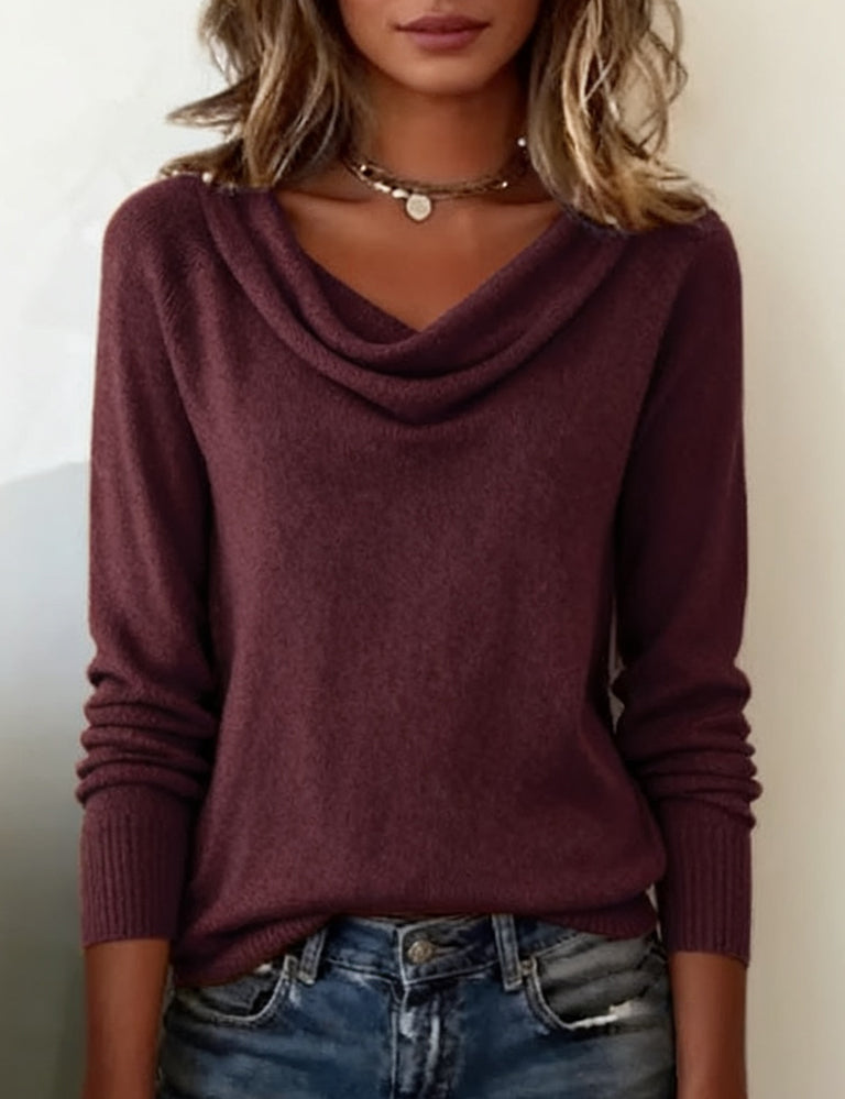 Pullover Damen schwarz figurbetont mit Wasserfall-Ausschnitt - 5 - Atelier-Zofia