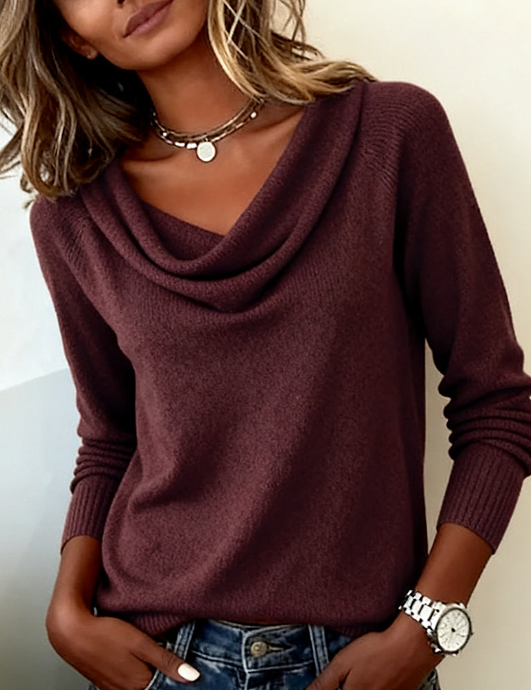 Pullover Damen schwarz figurbetont mit Wasserfall-Ausschnitt - 6 - Atelier-Zofia