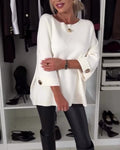 Pullover Damen weiß weit geschnitten mit Knopfdetails - 1 - Atelier-Zofia