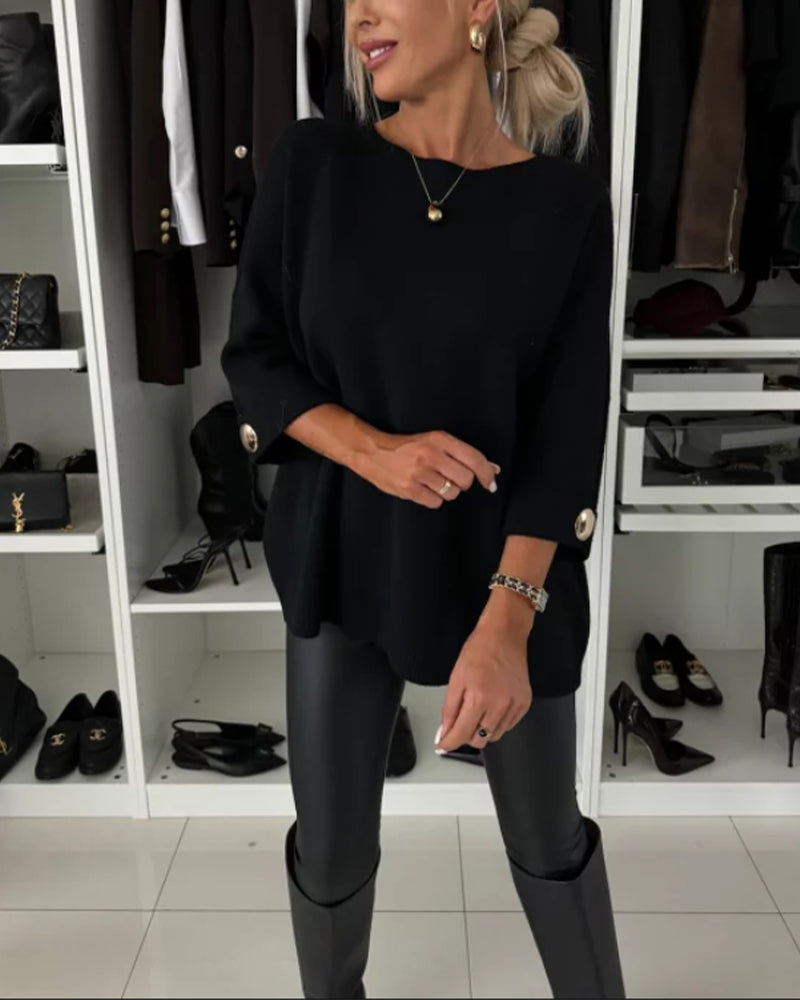 Pullover Damen weiß weit geschnitten mit Knopfdetails - 5 - Atelier-Zofia