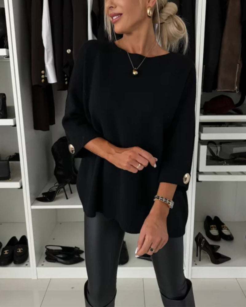 Pullover Damen weiß weit geschnitten mit Knopfdetails - 7 - Atelier-Zofia