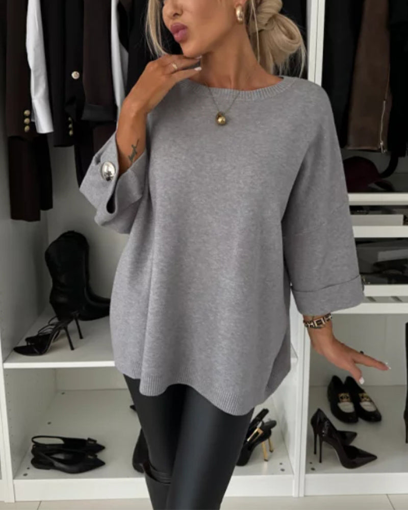 Pullover Damen weiß weit geschnitten mit Knopfdetails - 8 - Atelier-Zofia