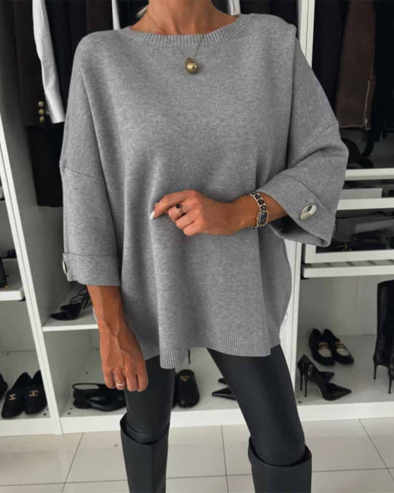 Pullover Damen weiß weit geschnitten mit Knopfdetails - 10 - Atelier-Zofia