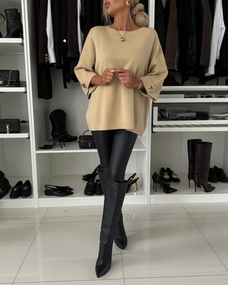 Pullover Damen weiß weit geschnitten mit Knopfdetails - 12 - Atelier-Zofia