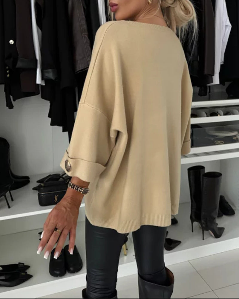 Pullover Damen weiß weit geschnitten mit Knopfdetails - 13 - Atelier-Zofia
