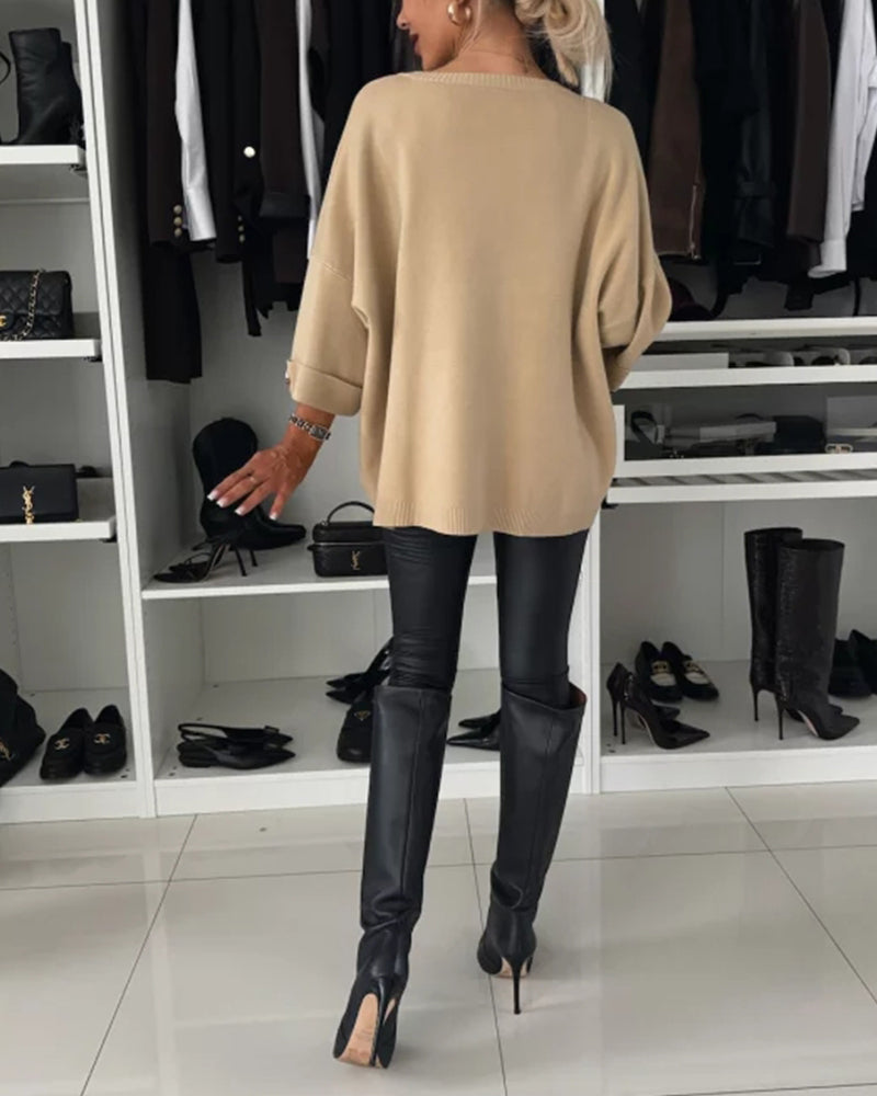 Pullover Damen weiß weit geschnitten mit Knopfdetails - 14 - Atelier-Zofia