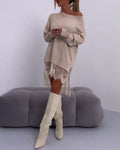Pullover Damen beige lässig mit Spitze - 1 - Atelier-Zofia