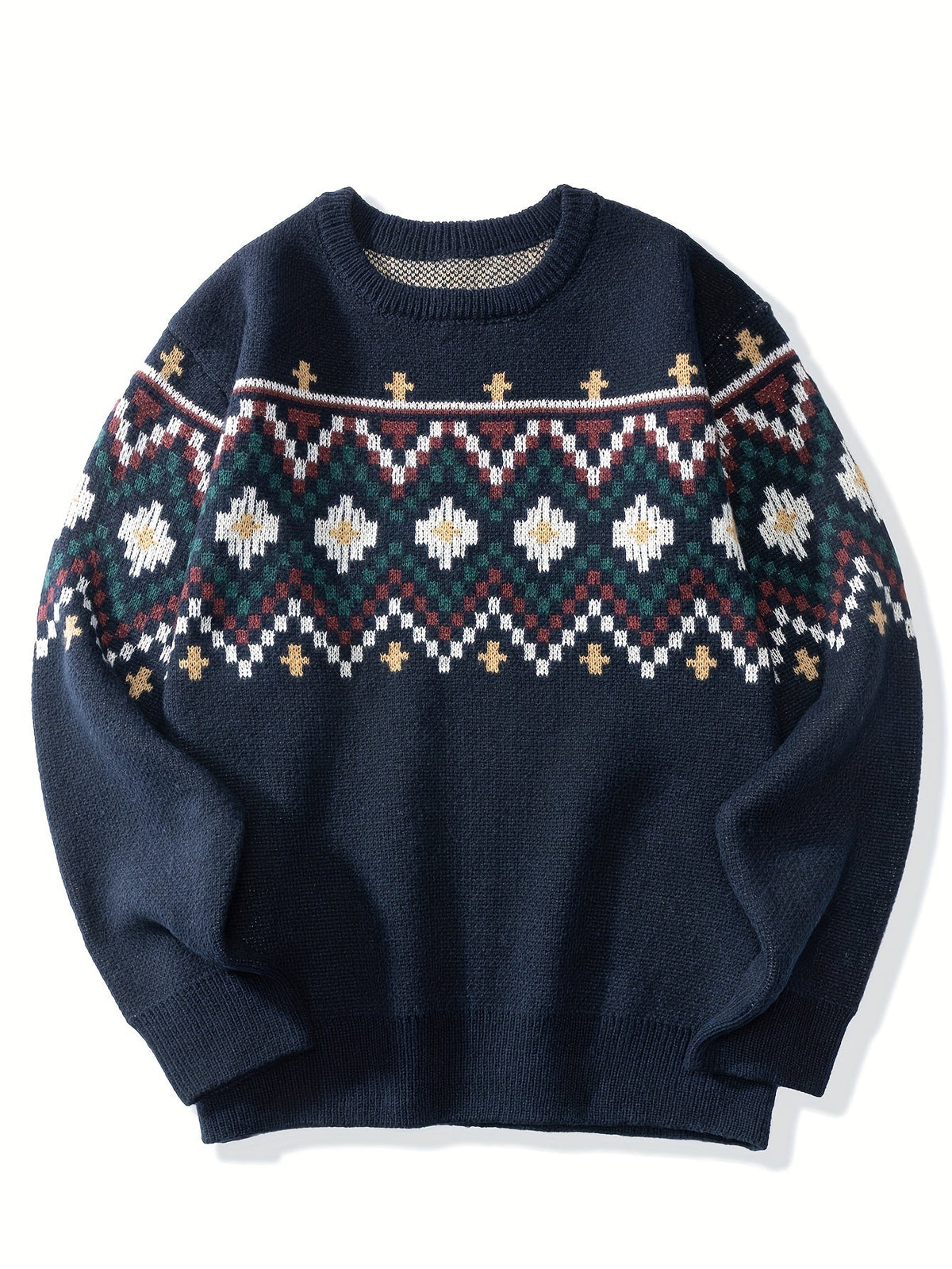 Pullover Damen blau mit Norwegermuster und lässigem Schnitt - 2 - Atelier-Zofia