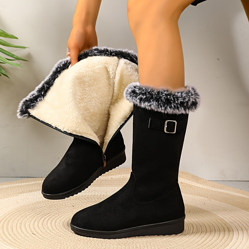 Stiefel Damen schwarz mit Kunstfellkragen und Reißverschluss - 1 - Atelier-Zofia