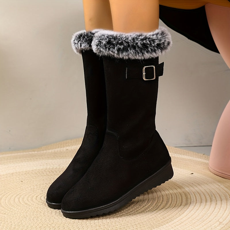Stiefel Damen schwarz mit Kunstfellkragen und Reißverschluss - 2 - Atelier-Zofia
