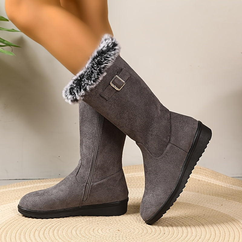 Stiefel Damen schwarz mit Kunstfellkragen und Reißverschluss - 3 - Atelier-Zofia