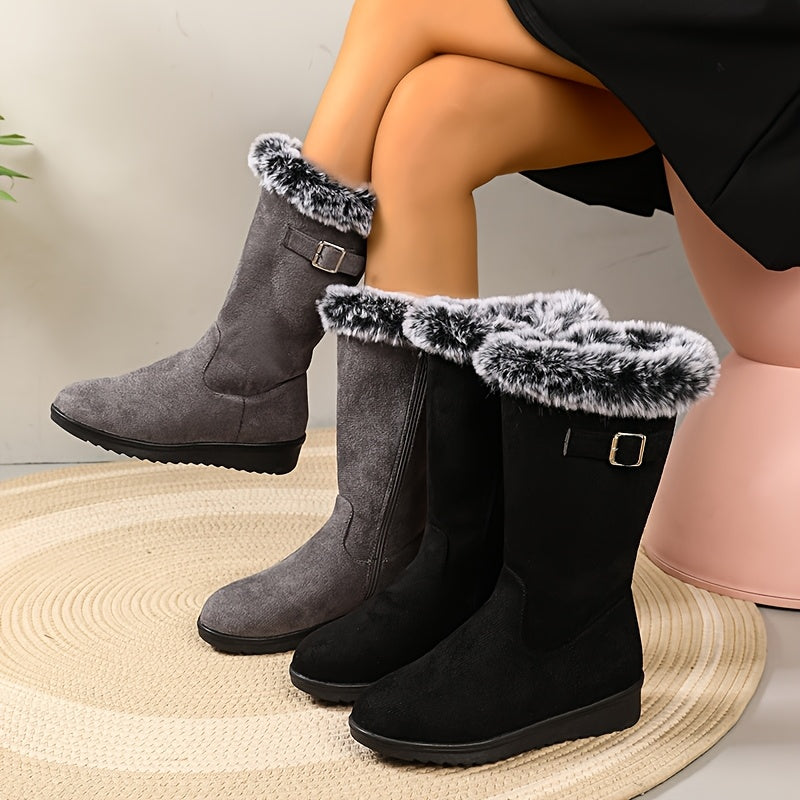 Stiefel Damen schwarz mit Kunstfellkragen und Reißverschluss - 5 - Atelier-Zofia