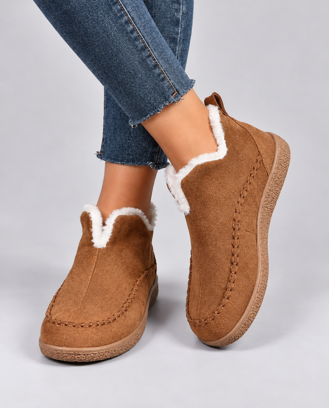 Damen Slippers grau bequem mit kuscheligem Futter - 2 - Atelier-Zofia