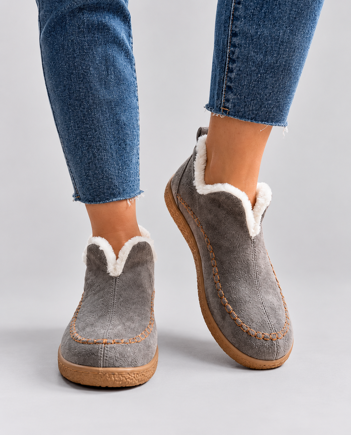 Damen Slippers grau bequem mit kuscheligem Futter - 3 - Atelier-Zofia