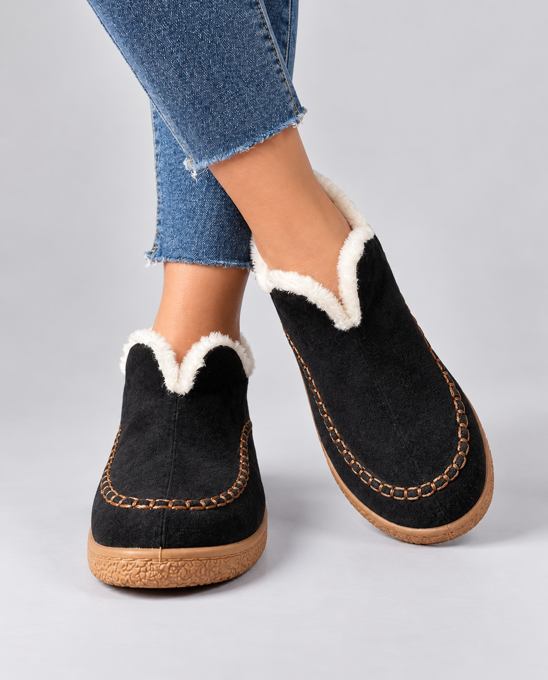 Damen Slippers grau bequem mit kuscheligem Futter - 4 - Atelier-Zofia