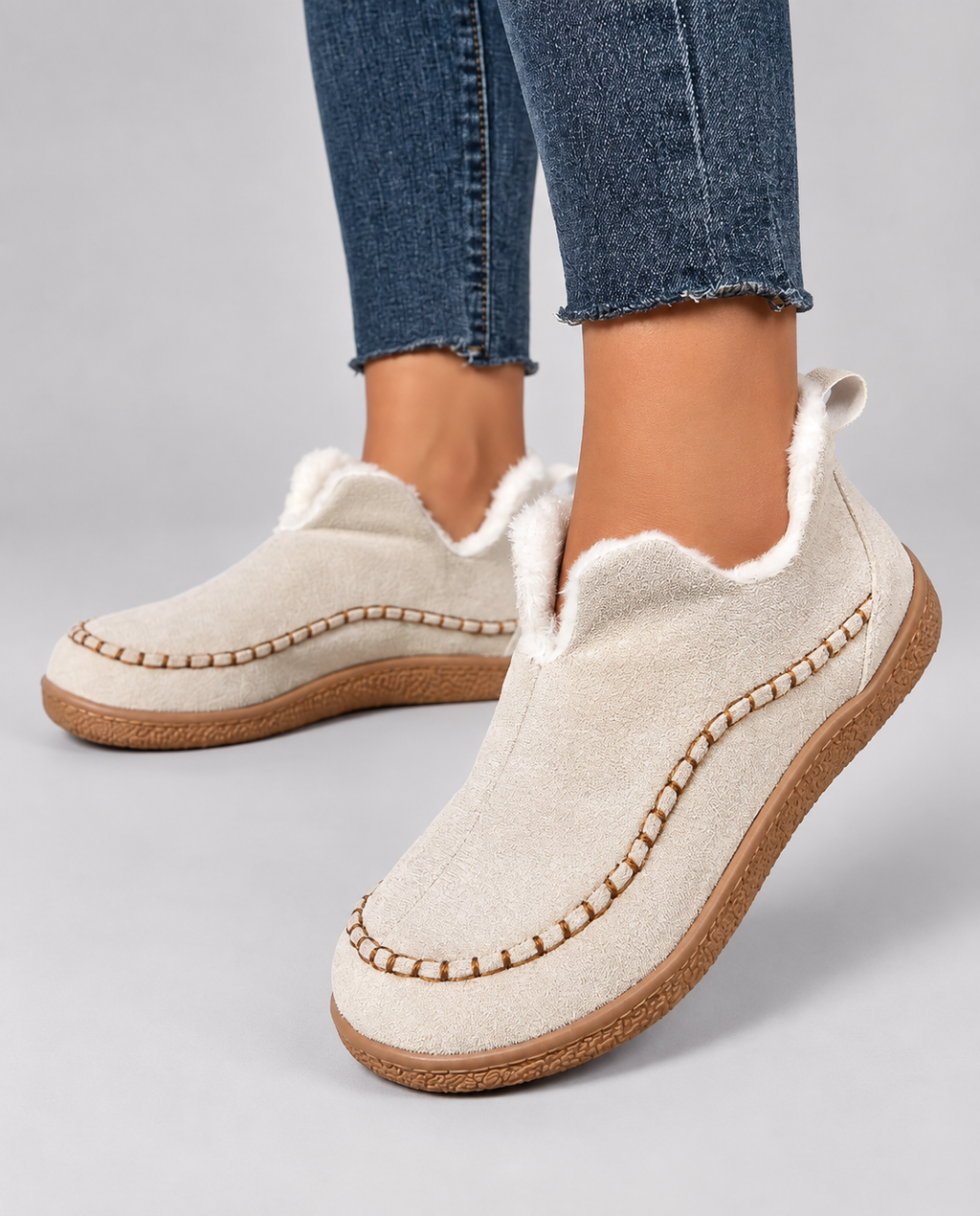 Damen Slippers grau bequem mit kuscheligem Futter - 5 - Atelier-Zofia