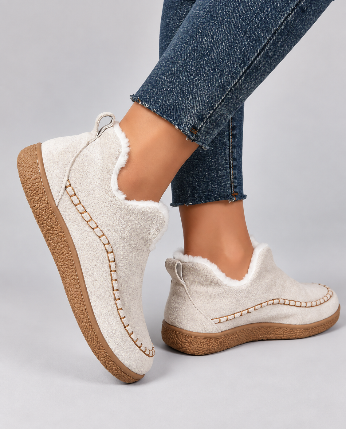Damen Slippers grau bequem mit kuscheligem Futter - 6 - Atelier-Zofia