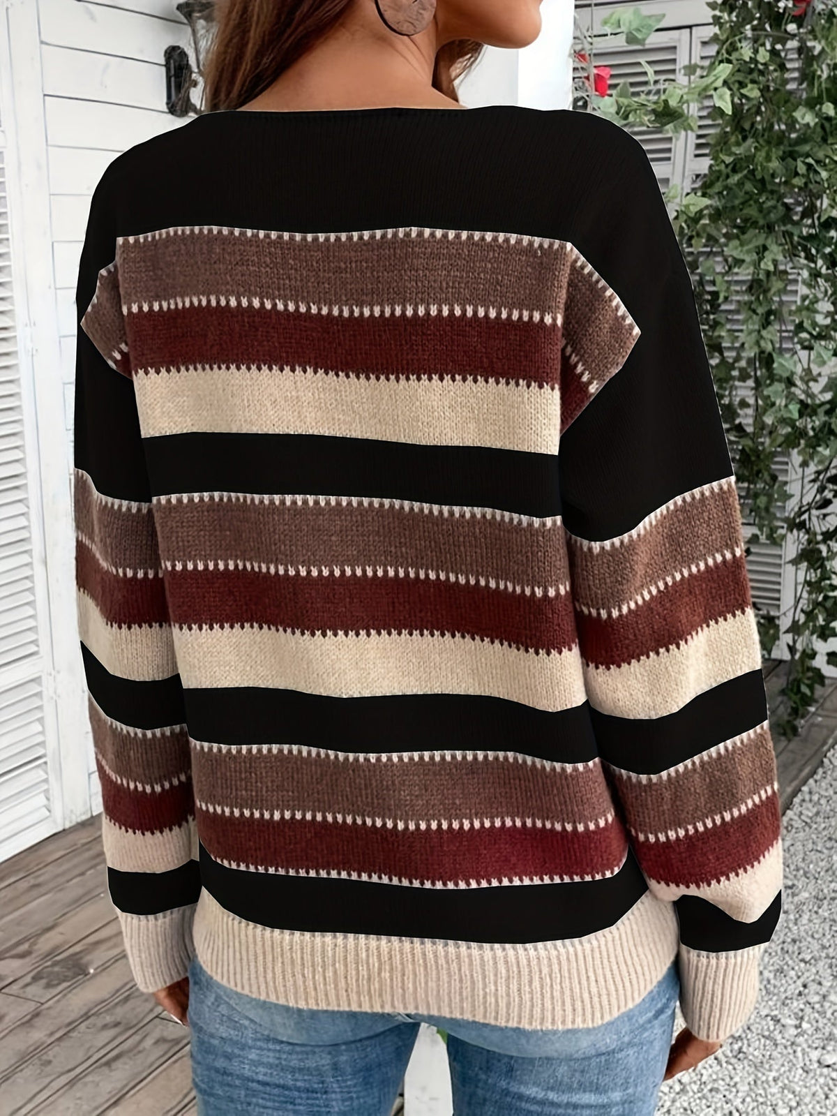 Pullover Damen grau-braun gestreift mit weitem Schnitt - 7 - Atelier-Zofia
