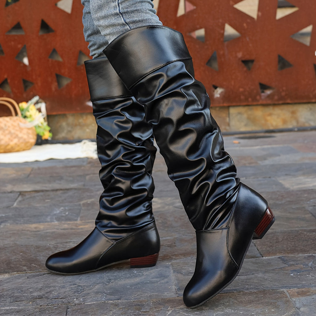 Stiefel Damen schwarz schlauchförmig mit niedrigem Absatz - 2 - Atelier-Zofia