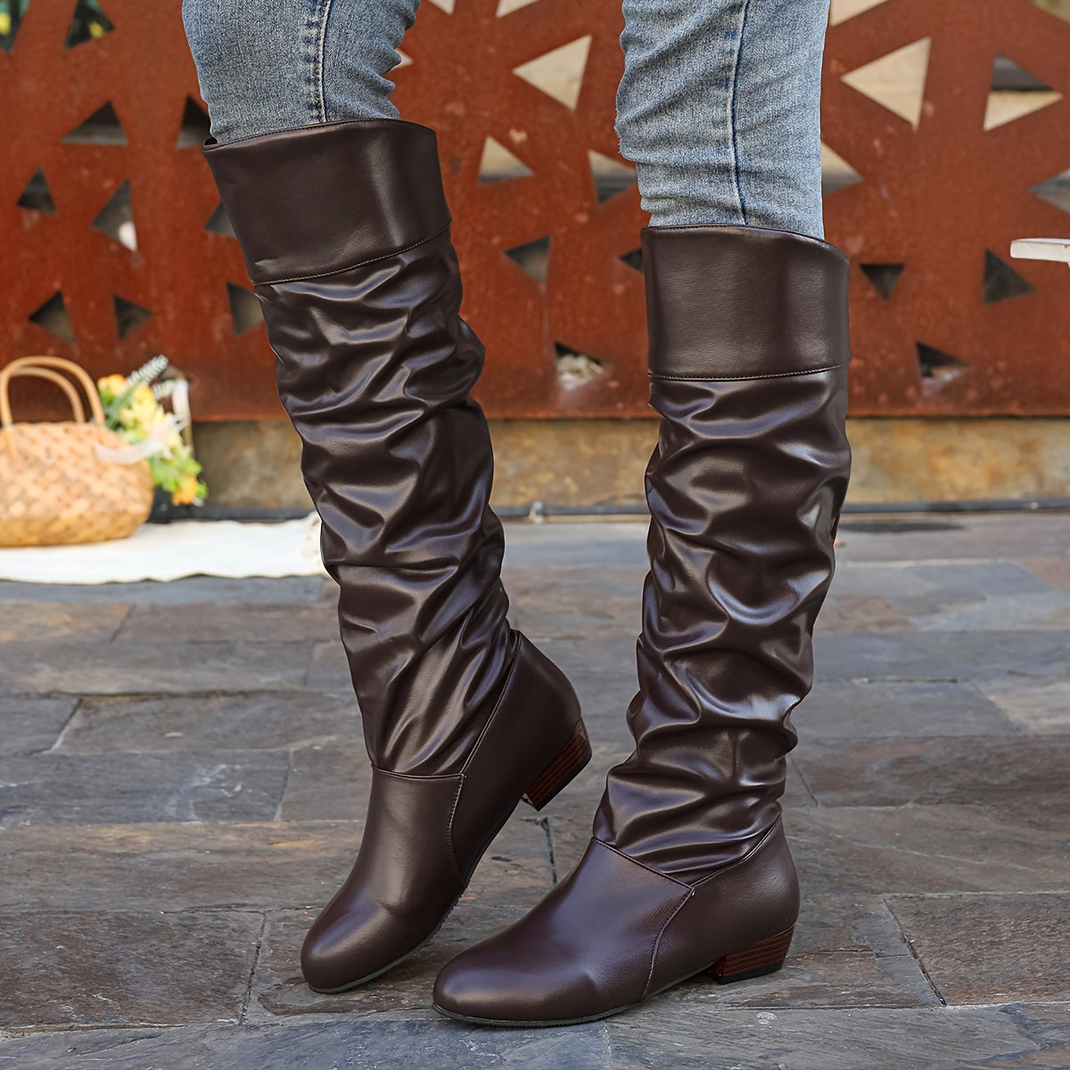 Stiefel Damen schwarz schlauchförmig mit niedrigem Absatz - 3 - Atelier-Zofia