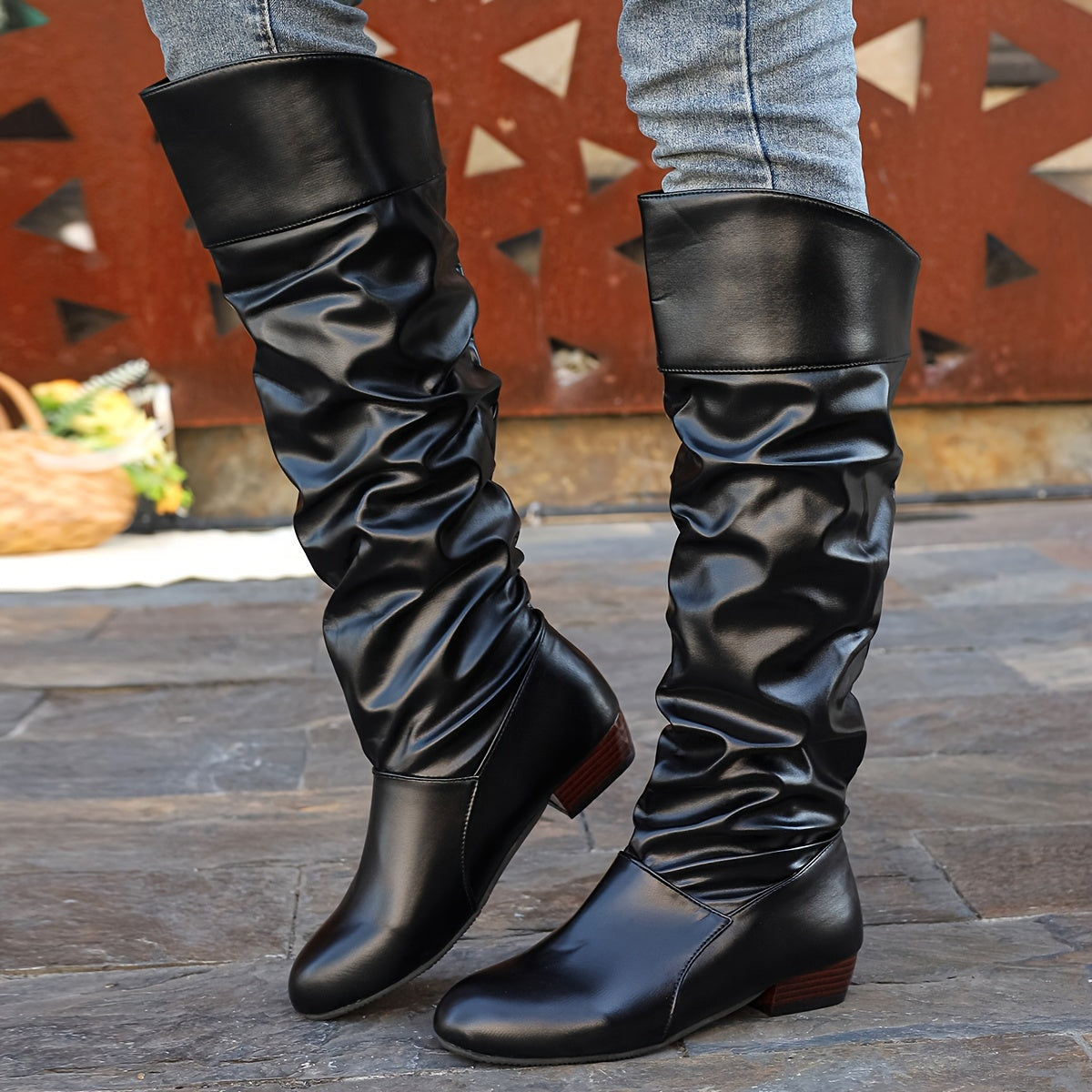 Stiefel Damen schwarz schlauchförmig mit niedrigem Absatz - 7 - Atelier-Zofia