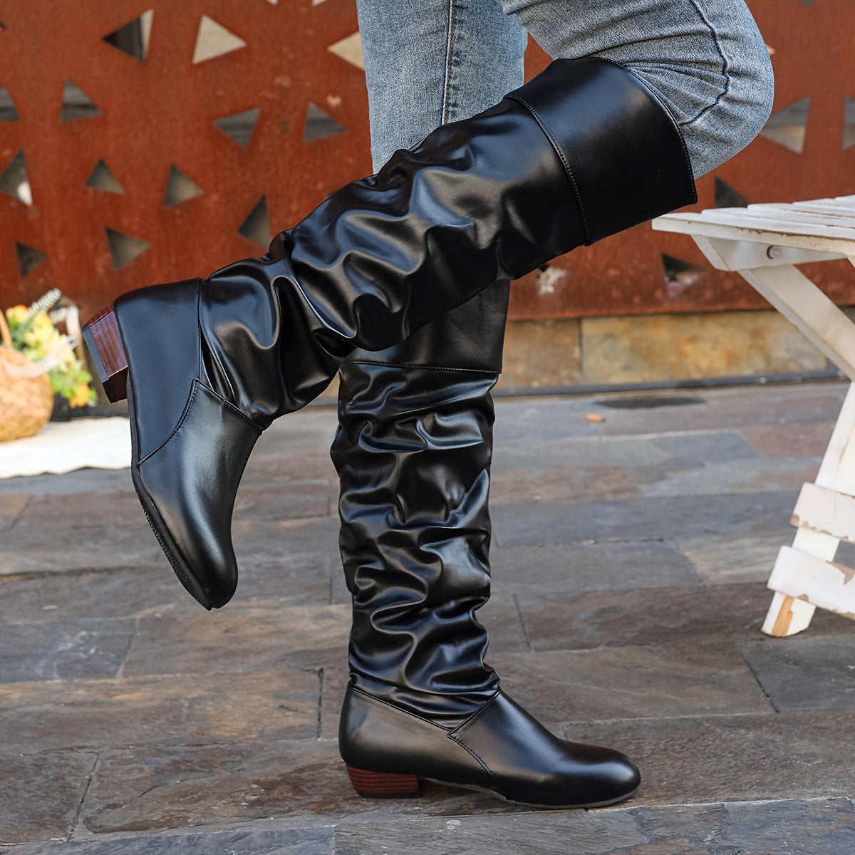 Stiefel Damen schwarz schlauchförmig mit niedrigem Absatz - 8 - Atelier-Zofia